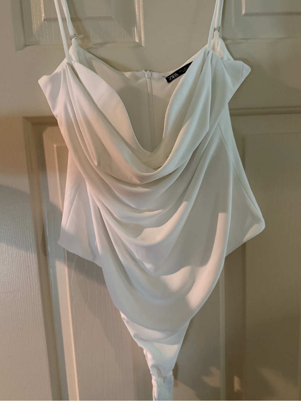 Zara White Draped Cowl Neck Bodysuit